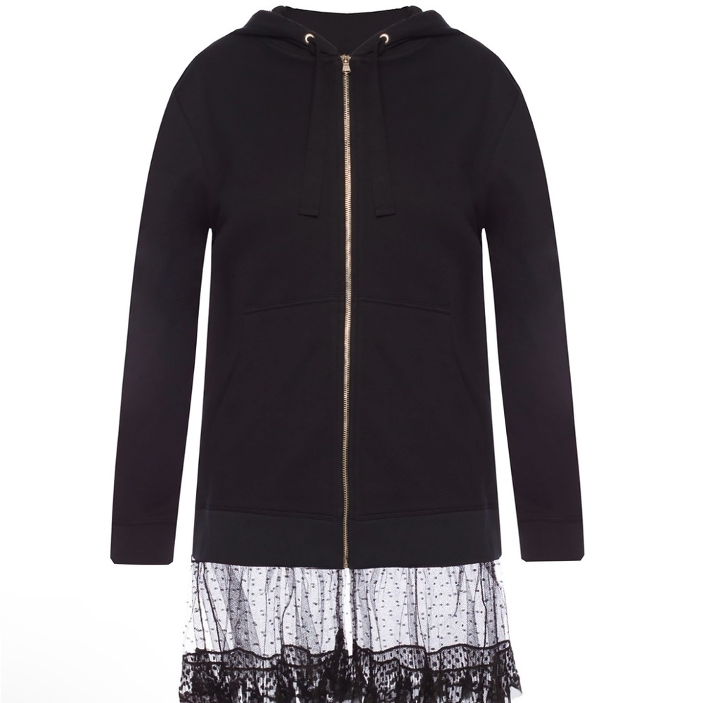 RED Valentino Black zip up lace hoodie sweatshirt
